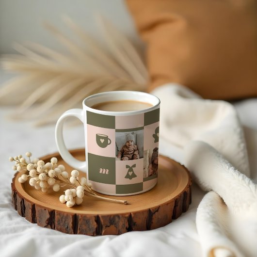 レトロ市松模様にパターンカスタムモノグラム コーヒーマグカップ