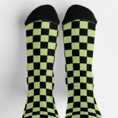 レトロ市松模様にパターン（黒と緑） ソックス (上部)