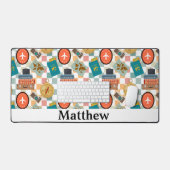 レトロ市松模様にパーソナライズされたバケーショントラベル デスクマット (キーボード&マウス)