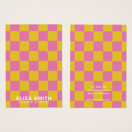 レトロ市松模様にピックイエロージュエリー表示カード (正面&裏面)