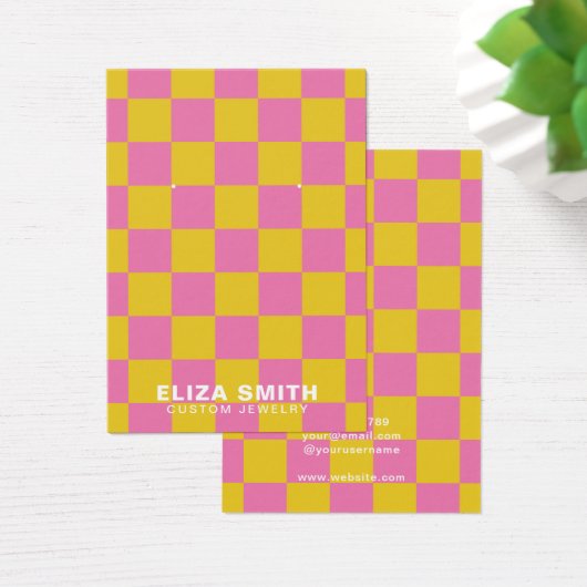 レトロ市松模様にピックイエロージュエリー表示カード (デスク)