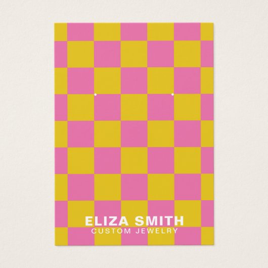レトロ市松模様にピックイエロージュエリー表示カード (正面)