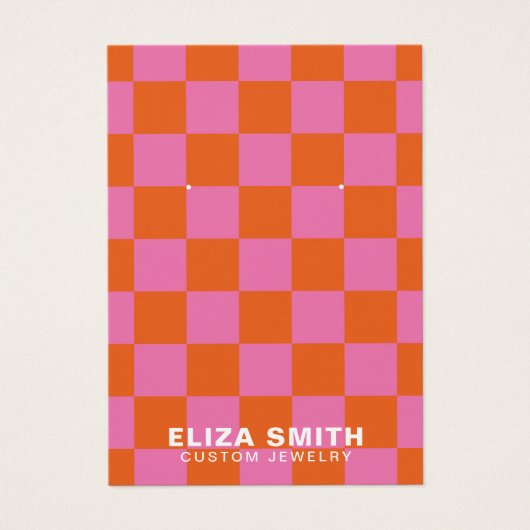 レトロ市松模様にピックオレンジジュエリー表示カード (正面)
