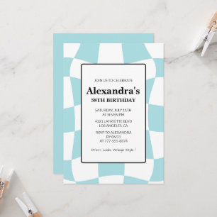 レトロ市松模様にブルー38歳の誕生日招待状 招待状