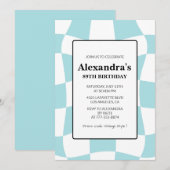 レトロ市松模様にブルー89歳の誕生日 招待状 (正面/裏面)