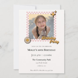 レトロ市松模様に光誕生日招待状 招待状