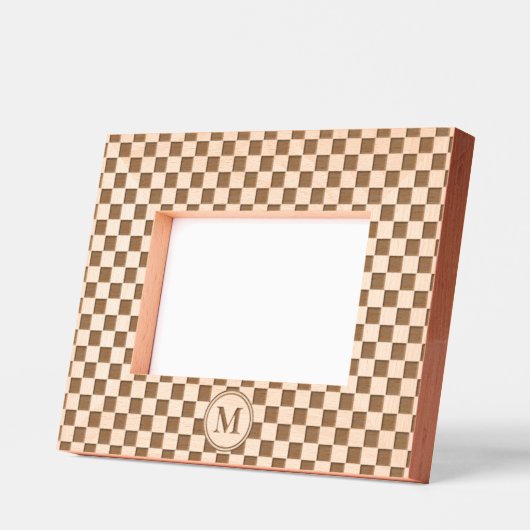 レトロ市松模様に型モノグラムの木製レーザー レーザー彫刻フレーム (左)