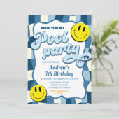 レトロ市松模様に波プールパーティー誕生日 招待状 (スタンド正面)