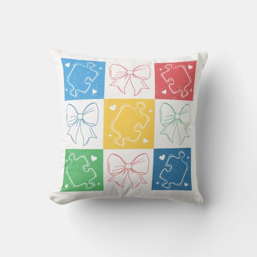 レトロ市松模様に自閉症意識コケットボウ クッション (正面)