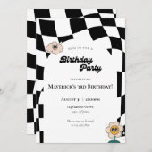 レトロ市松模様に誕生日招待状 招待状 (正面/裏面)
