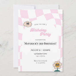 レトロ市松模様に誕生日招待状 招待状