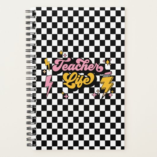 レトロ市松模様に黒白先生ライフ プランナー手帳 (正面)