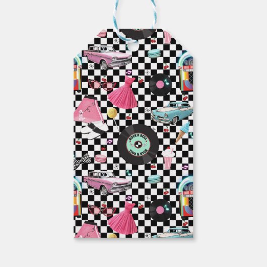 レトロ市松模様に50年代テーマパーティーの好意 ギフトタグ (裏面)