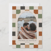 レトロ市松模様に、Arch Photo日付を保存 招待状 (正面)