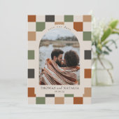 レトロ市松模様に、Arch Photo日付を保存 招待状 (スタンド正面)