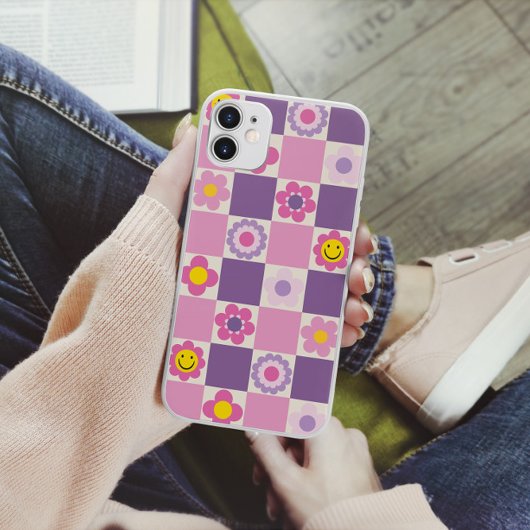 レトロ市松模様Y2Kフラワーパターン Case-Mate iPhoneケース
