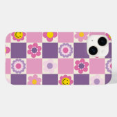 レトロ市松模様Y2Kフラワーパターン Case-Mate iPhoneケース (裏面 (横))