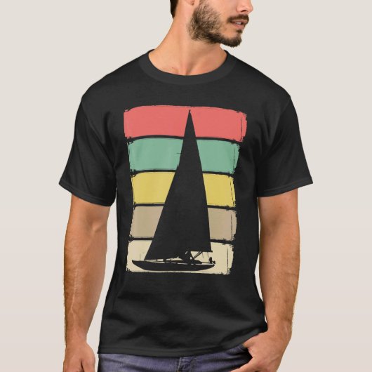 レトロ帆船スキッパー船カタマラン ヨット帆S Tシャツ (正面)