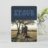 レトロ平和と愛ネイビーブルー1枚の写真クリスマス シーズンカード (スタンド正面)