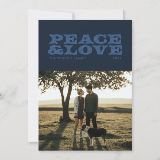 レトロ平和と愛ネイビーブルー1枚の写真クリスマス シーズンカード (正面)
