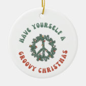 レトロ平和のサインは自分自身にグルーヴなクリスマスを持っている セラミックオーナメント (正面)
