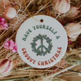 レトロ平和のサインは自分自身にグルーヴなクリスマスを持っている セラミックオーナメント