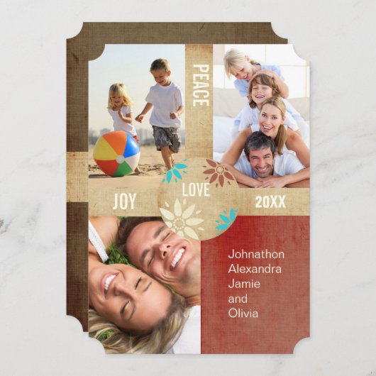 レトロ平和オン・アース家族の写真 シーズンカード (正面/裏面)