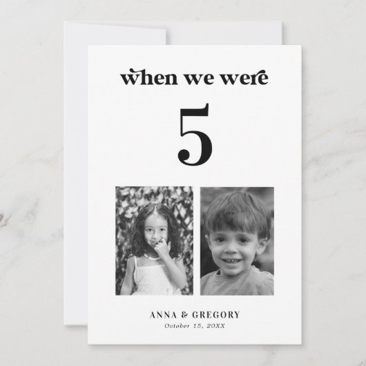 レトロ幼少期写真5x7結婚のテーブル番号 招待状 (正面)