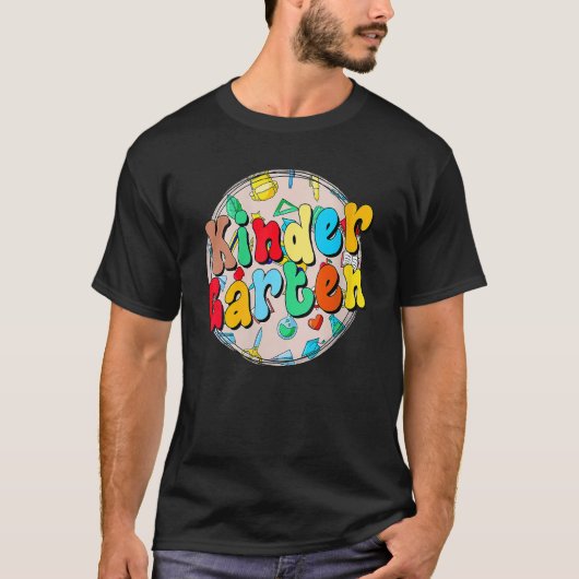 レトロ幼稚園ガールズボーイズ先生チームキンダー Tシャツ (正面)