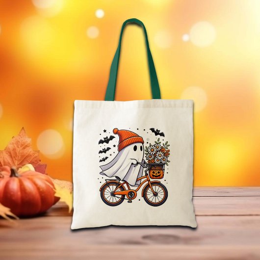レトロ幽霊オン自転車ハロウィーン トートバッグ