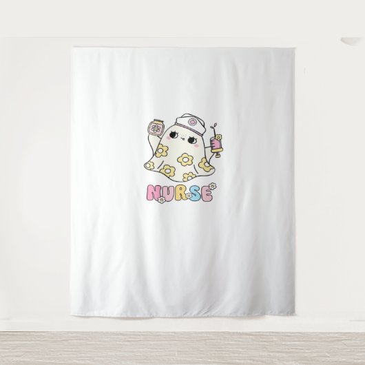 レトロ幽霊ナースハロウィンデザインクラシックTシャツ タペストリー (正面)