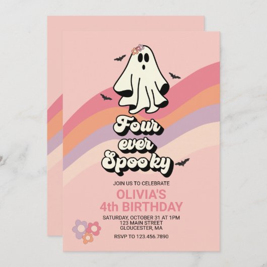 レトロ幽霊ハロウィンフォーエバー不気味誕生日 招待状 (正面/裏面)