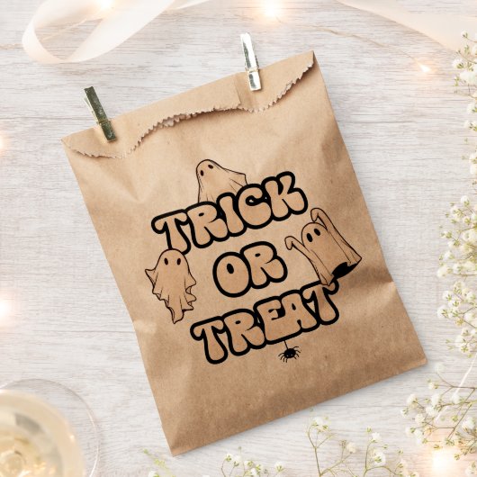 レトロ幽霊ハロウィーントリックまたはトリート フェイバーバッグ (クリップ留めされた状態)