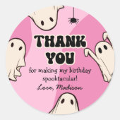 レトロ幽霊ピンクハロウィーンありがとう ラウンドシール (正面)