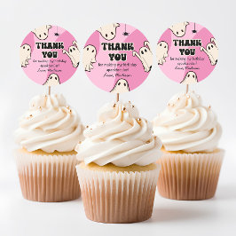 レトロ幽霊ピンクハロウィーンありがとう ラウンドシール