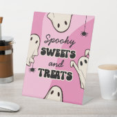 レトロ幽霊ピンクハロウィーン誕生日パーティードコール 台座サイン (インサイチュ)