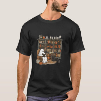 レトロ幽霊ブックスハロウィーン図書館先生幽霊 Tシャツ