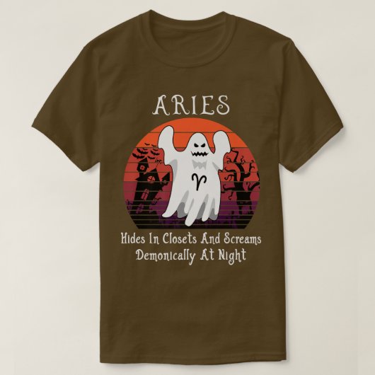 レトロ幽霊〔占星術の〕十二宮図サインアリー面白いハロウィンコスト Tシャツ (デザイン正面)
