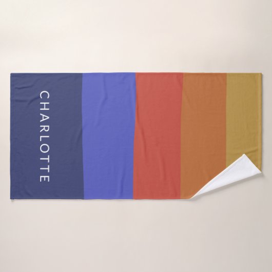 レトロ幾何ストライプパーソナライズされたはっきりした青赤 バスタオル (バスタオル)