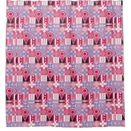 レトロ幾何プリントパターン シャワーカーテン