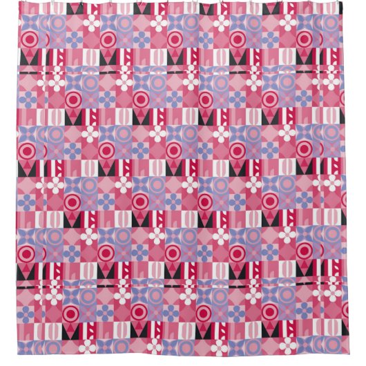 レトロ幾何プリントパターン シャワーカーテン (正面)