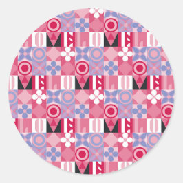 レトロ幾何プリントパターン ラウンドシール