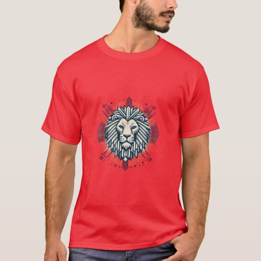 レトロ幾何ライオンTシャツデザイン Tシャツ (正面)