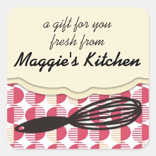 レトロ幾何学ウィスク料理ベーキングベーカリー スクエアシール (正面)