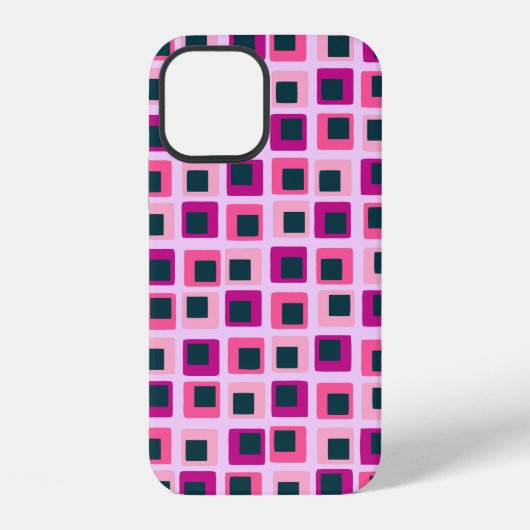 レトロ幾何学スクエア ピンク iPhoneケース (裏面)