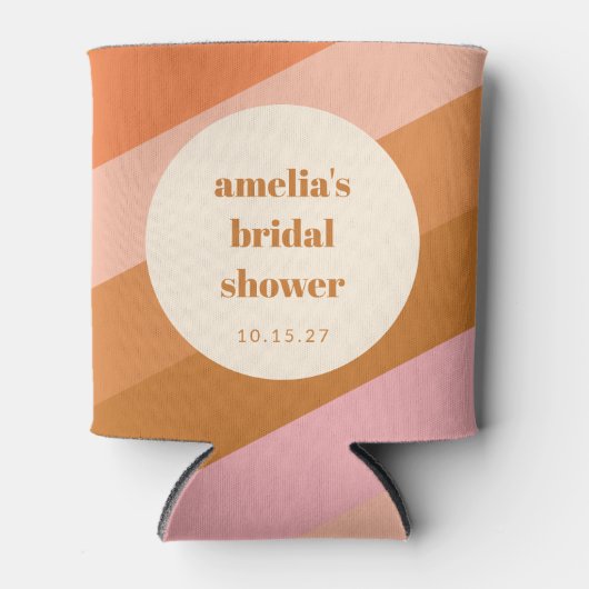 レトロ幾何学ピンクオレンジカスタム ブライダルシャワー 缶クーラー (正面)