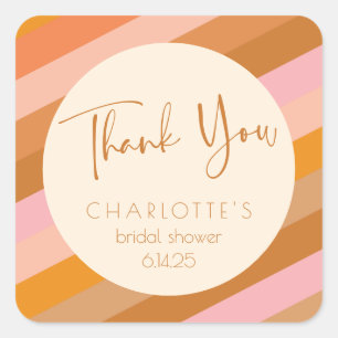 レトロ幾何学ピンクサビ色のウェディングシャワー感謝祭 スクエアシール