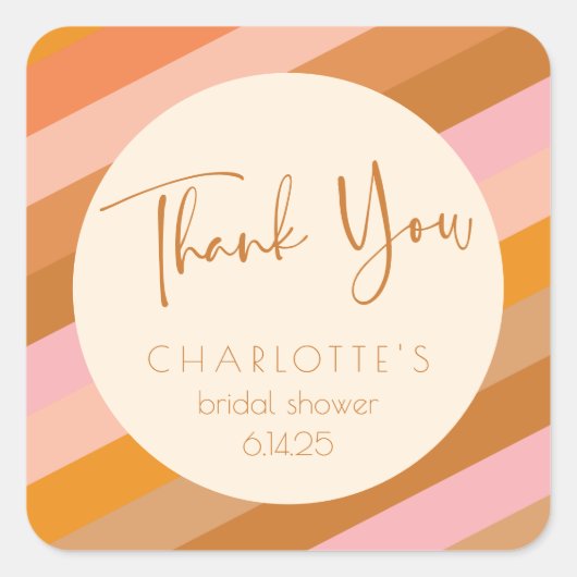 レトロ幾何学ピンクサビ色のウェディングシャワー感謝祭 スクエアシール (正面)