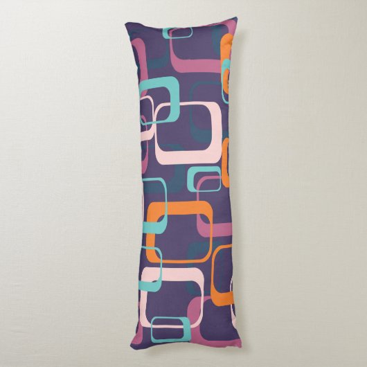 レトロ幾何学ミッドセンチュリーシェイプアートパープル ボディピロー (裏面 (縦))