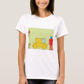 レトロ幾何学ロボットと黄色の車 Tシャツ (正面)
